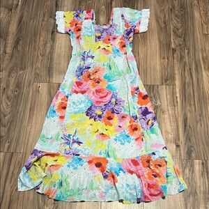J Jams World Gazebo Floral Maxi Dress Women’s Small Short Sleeve Boho Resort